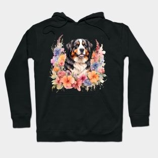 A bernese mountain dog decorated with beautiful watercolor flowers Hoodie